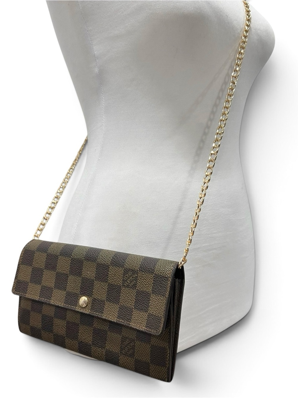 Louis Vuitton Sarah Damier Ebene Leather Long Wallet on Chain